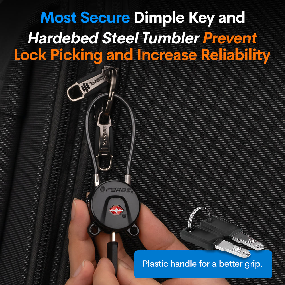 Forge TSA006 Dimple Key Cable Locks (Koala Series, Black Pack)