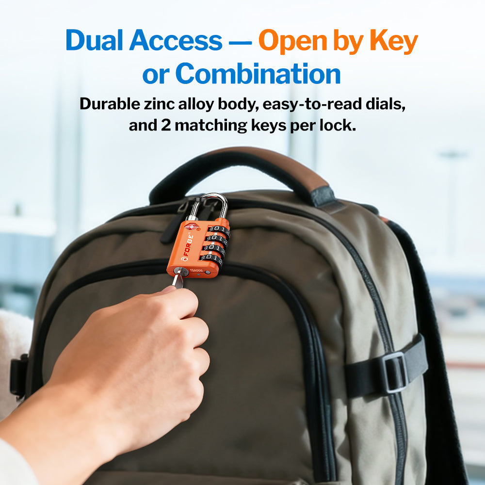 Forge Dual-Opening TSA Lock: Combo & Key Access , Orange Pack