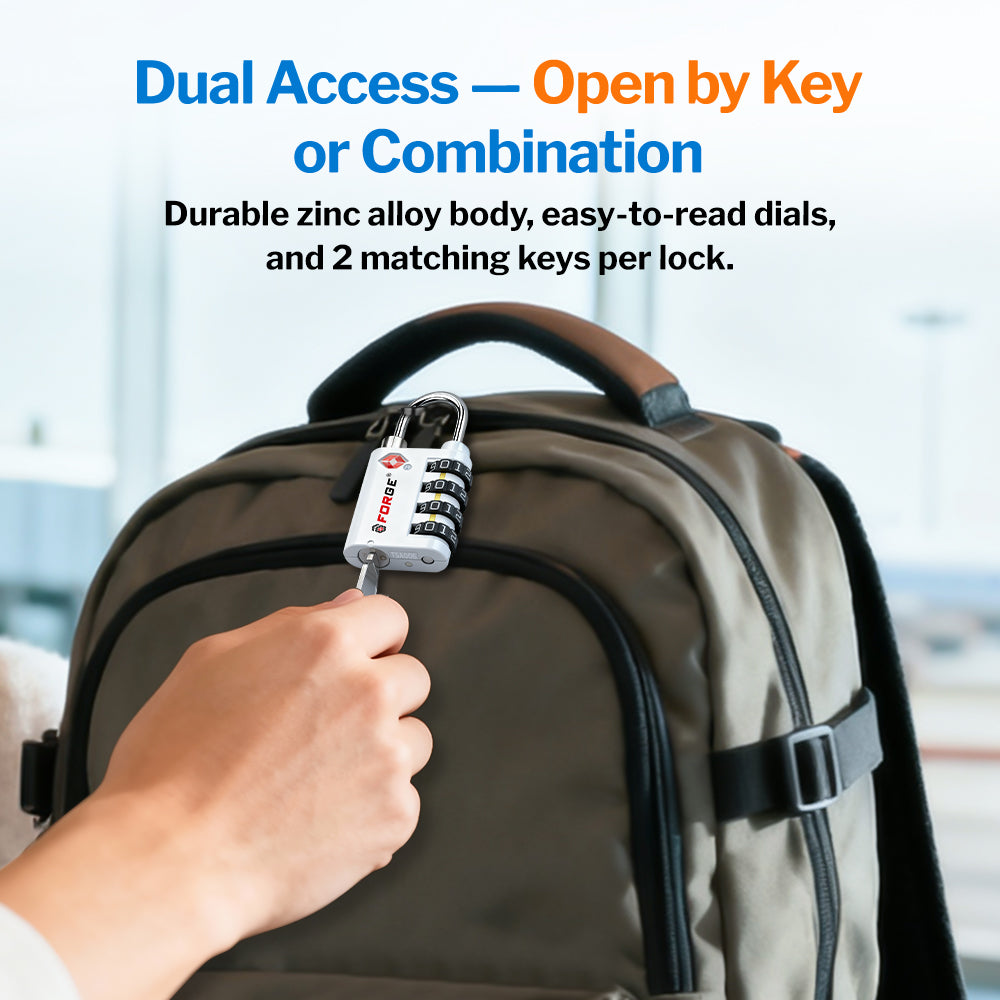 Forge Dual-Opening TSA Lock: Combo & Key Access , White Pack