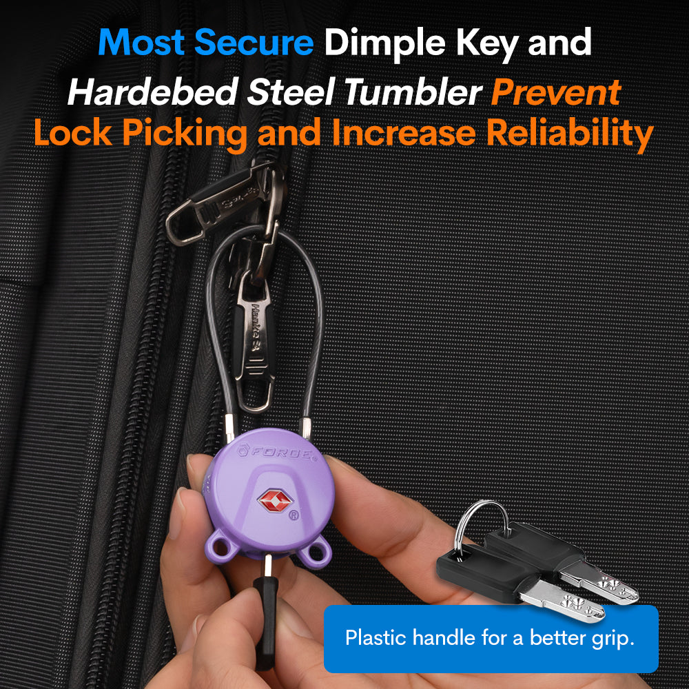 Forge TSA006 Dimple Key Cable Locks (Koala Series, Purple 2 Pack)