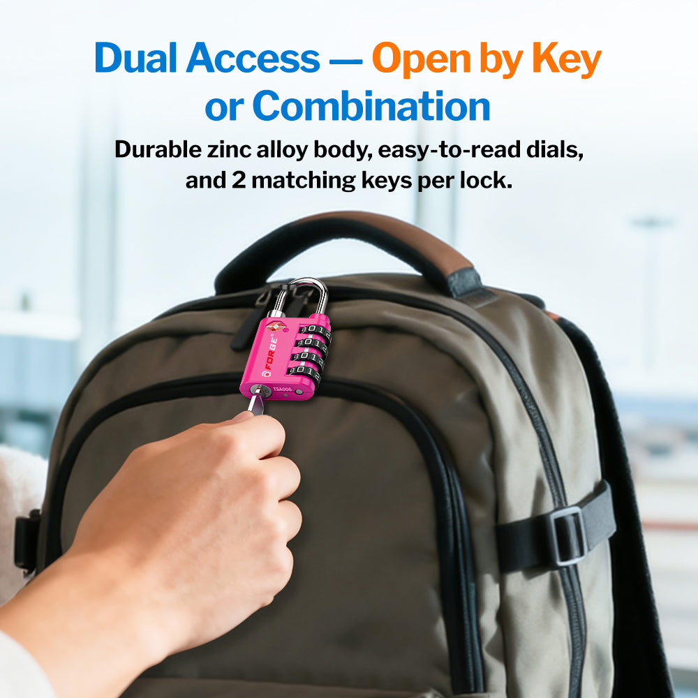 Forge Dual-Opening TSA Lock: Combo & Key Access , Rose Red Pack