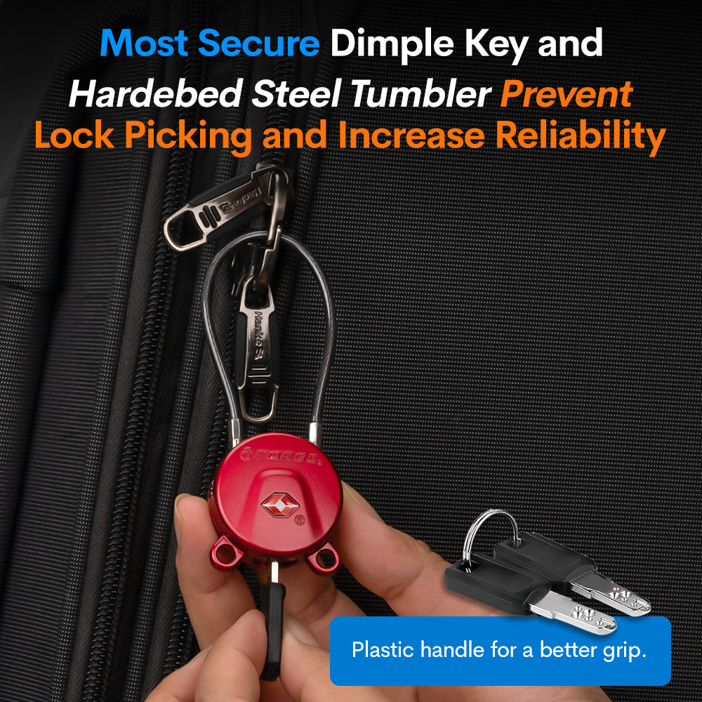 Forge TSA006 Dimple Key Cable Locks (Koala Series, Red 2 Pack)