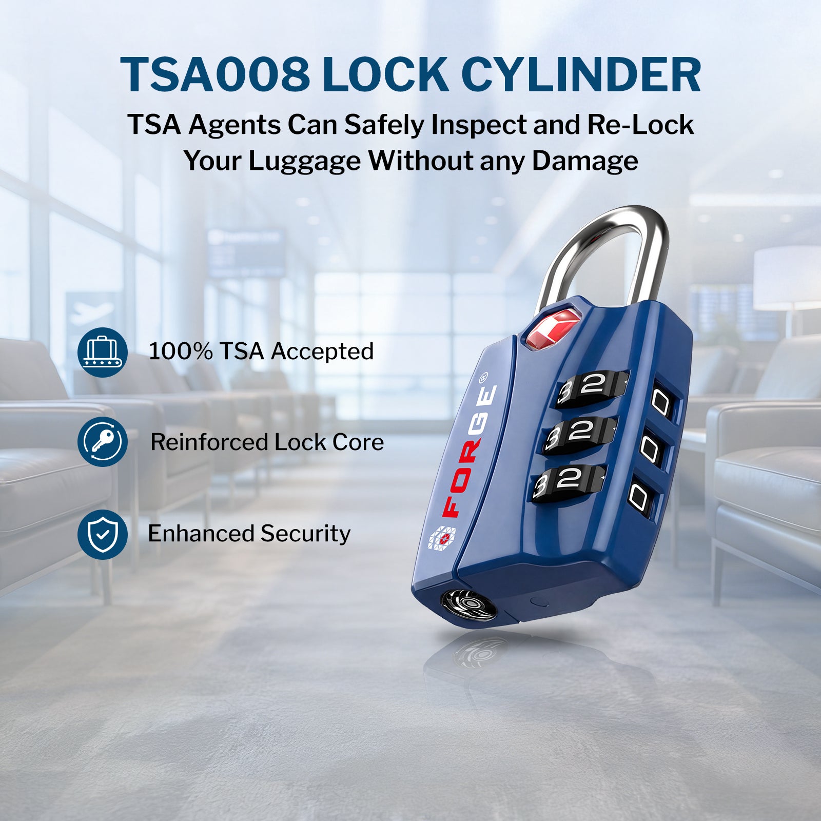 Forge TSA-Approved Luggage Lock: 3-Digit Combination, Open Alert Indicator （Titan Series Blue Pack）