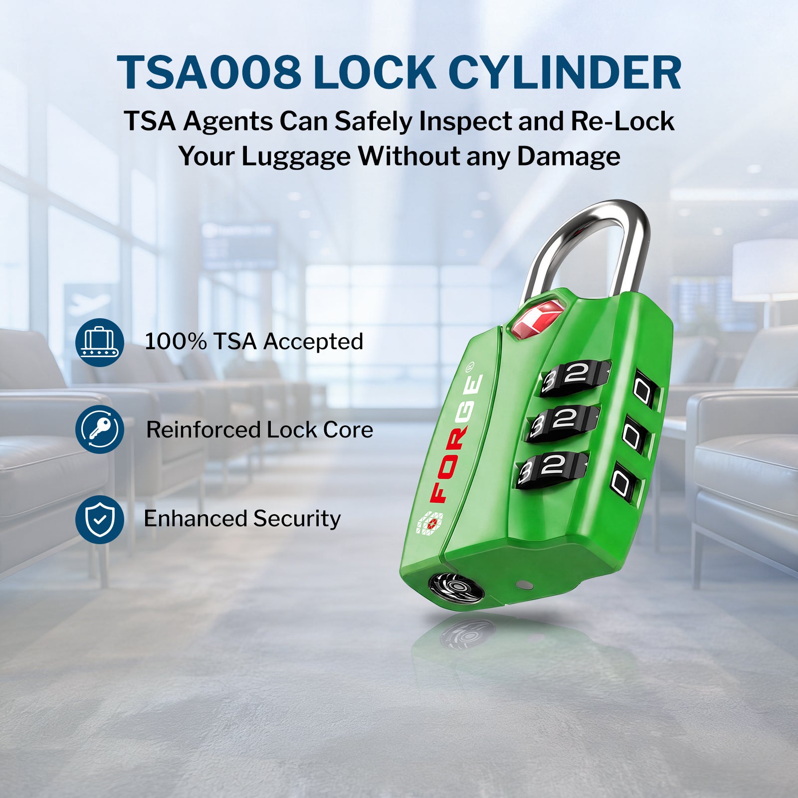Forge TSA-Approved Luggage Lock: 3-Digit Combination, Open Alert Indicator （Titan Series, Green Pack）