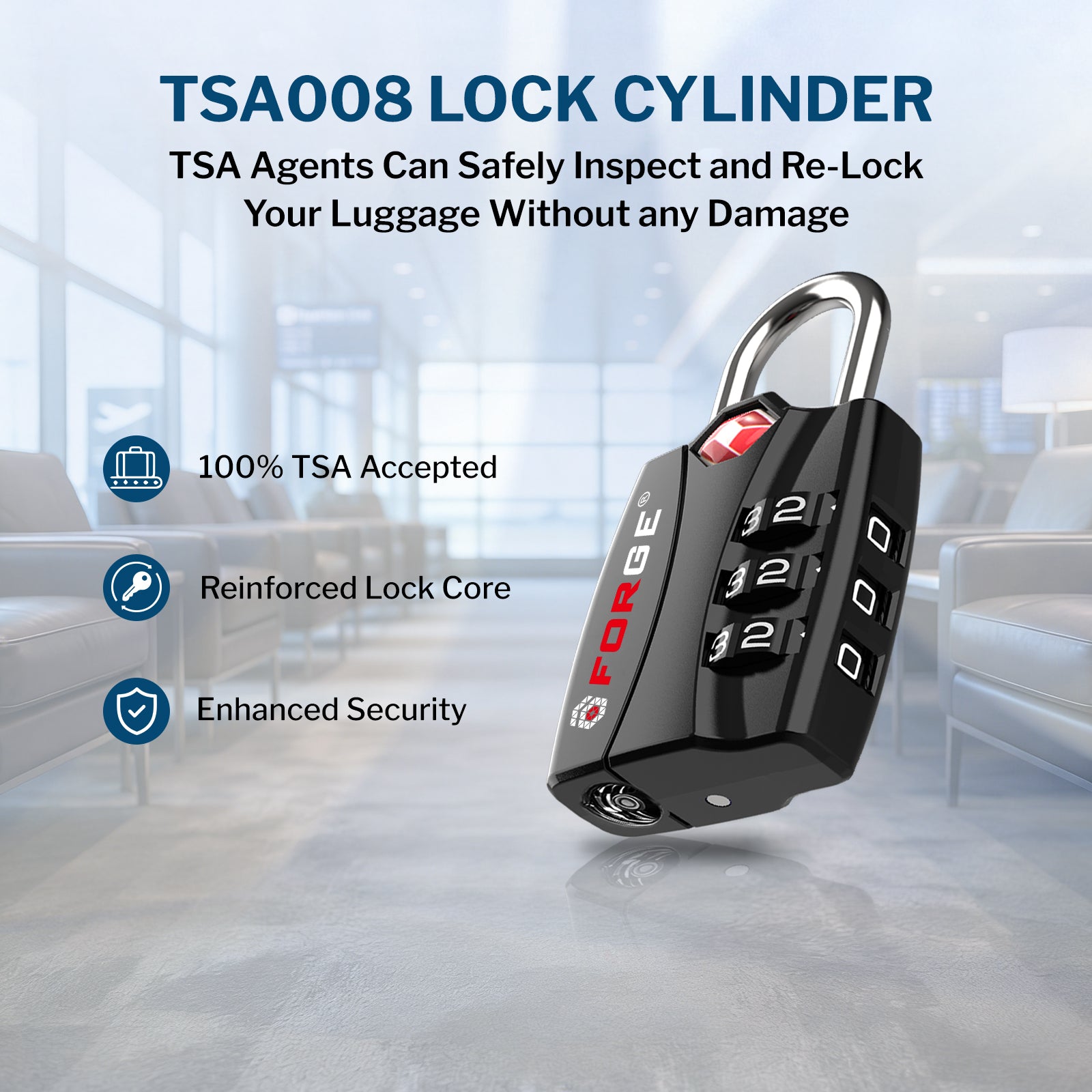 Forge TSA-Approved Luggage Lock: 3-Digit Combination, Open Alert Indicator （Titan Series Black Pack）