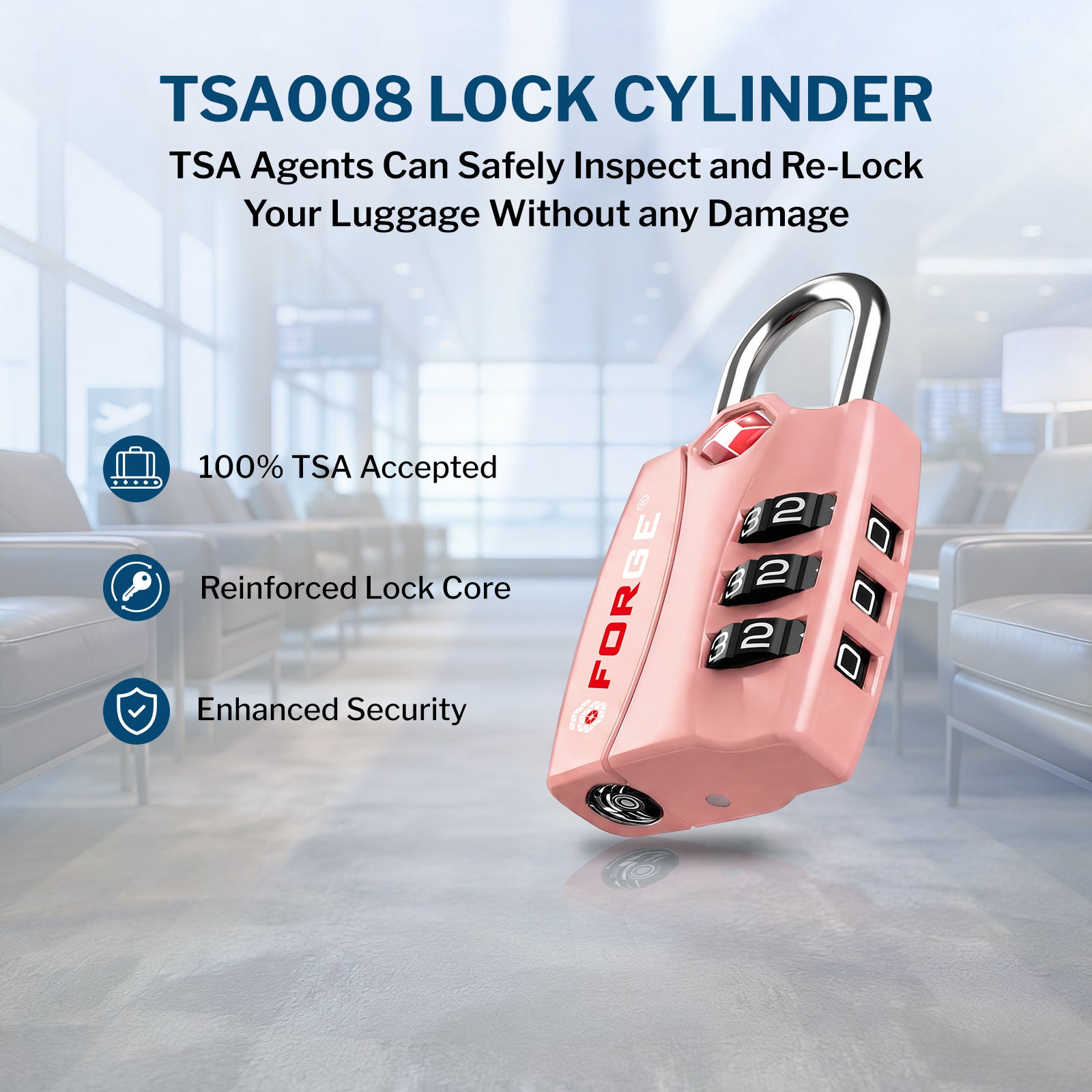 Forge TSA-Approved Luggage Lock: 3-Digit Combination, Open Alert Indicator （Titan Series Pink Pack）