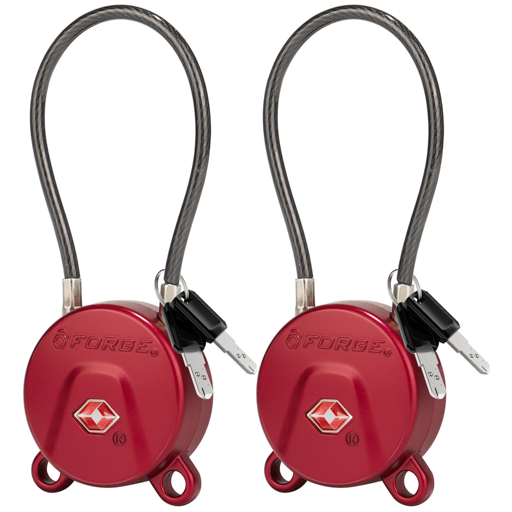 Forge TSA006 Dimple Key Cable Locks (Koala Series, Red 2 Pack)