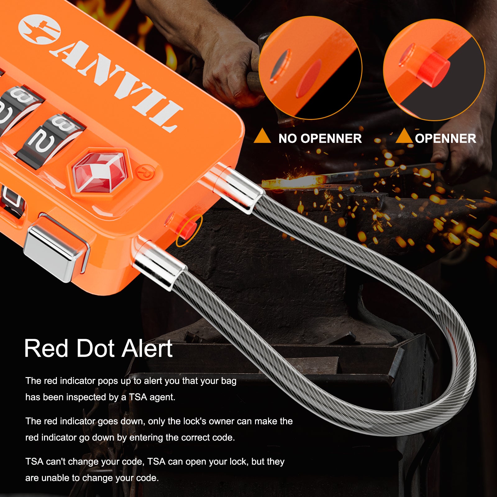 TSA Approved Luggage Lock – High Security TSA008 Combination Travel Lock (2 Pack, Orange)