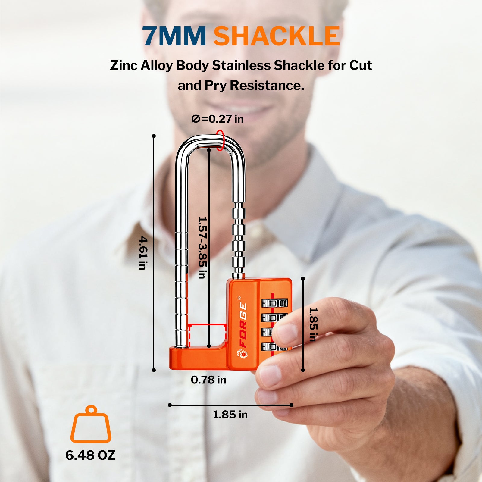 Forge 4-Digit Padlock: Long Shackle for Gym, School & Gate (Defender series, Orange)