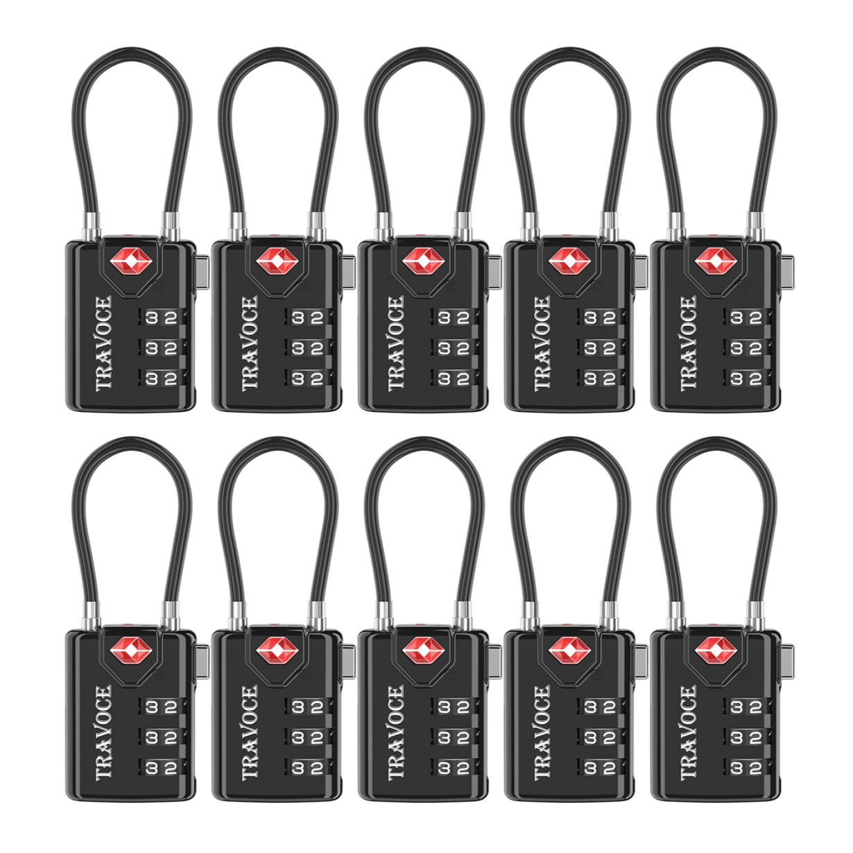 TSA Approved Luggage Cable Lock for Suitcase, Gym Locker & Toolbox (Black Pack)