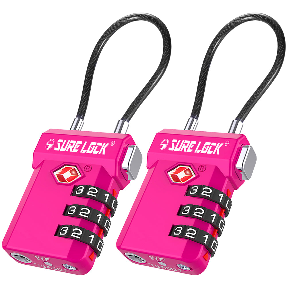 TSA Approved 3-Digit Combination Cable Lock (Rose Red Pack) - LockSelect 