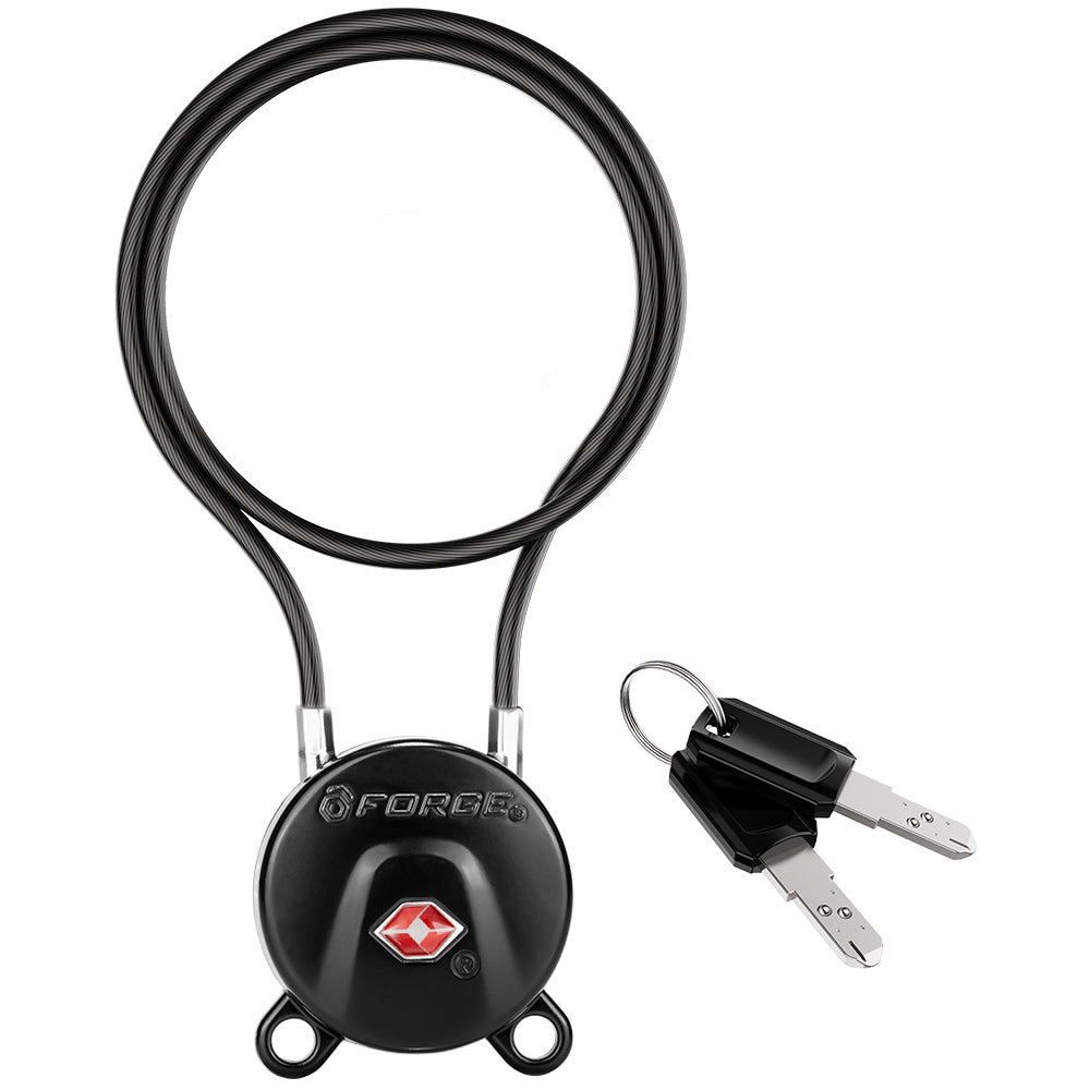 Forge TSA006 Cable Locks,  Extra long-15'' with Zinc Alloy Body(Koala Series, Black)