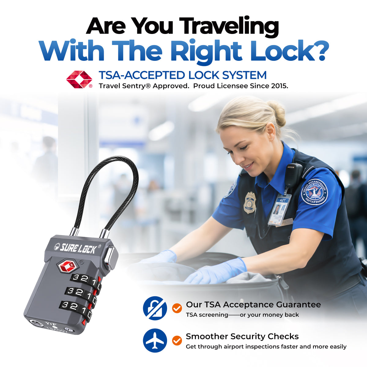TSA-Approved Cable Luggage Locks - Grey