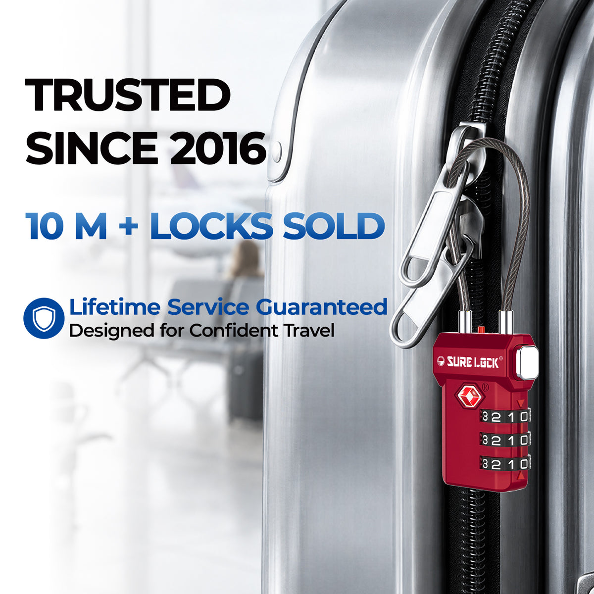 TSA-Approved Cable Luggage Locks - Red
