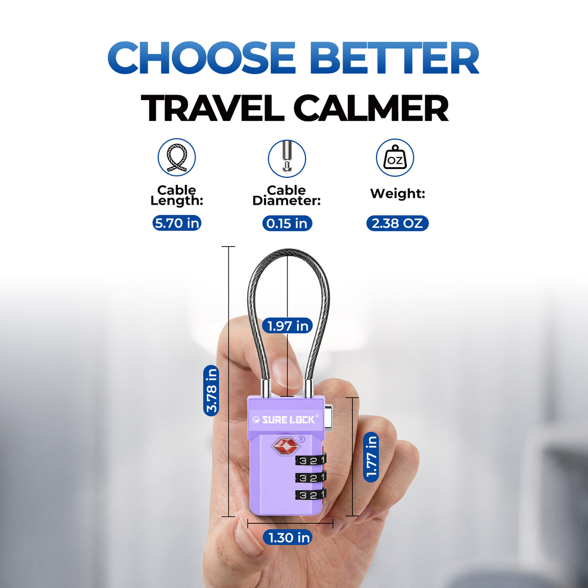 TSA-Approved Cable Luggage Locks - Purple