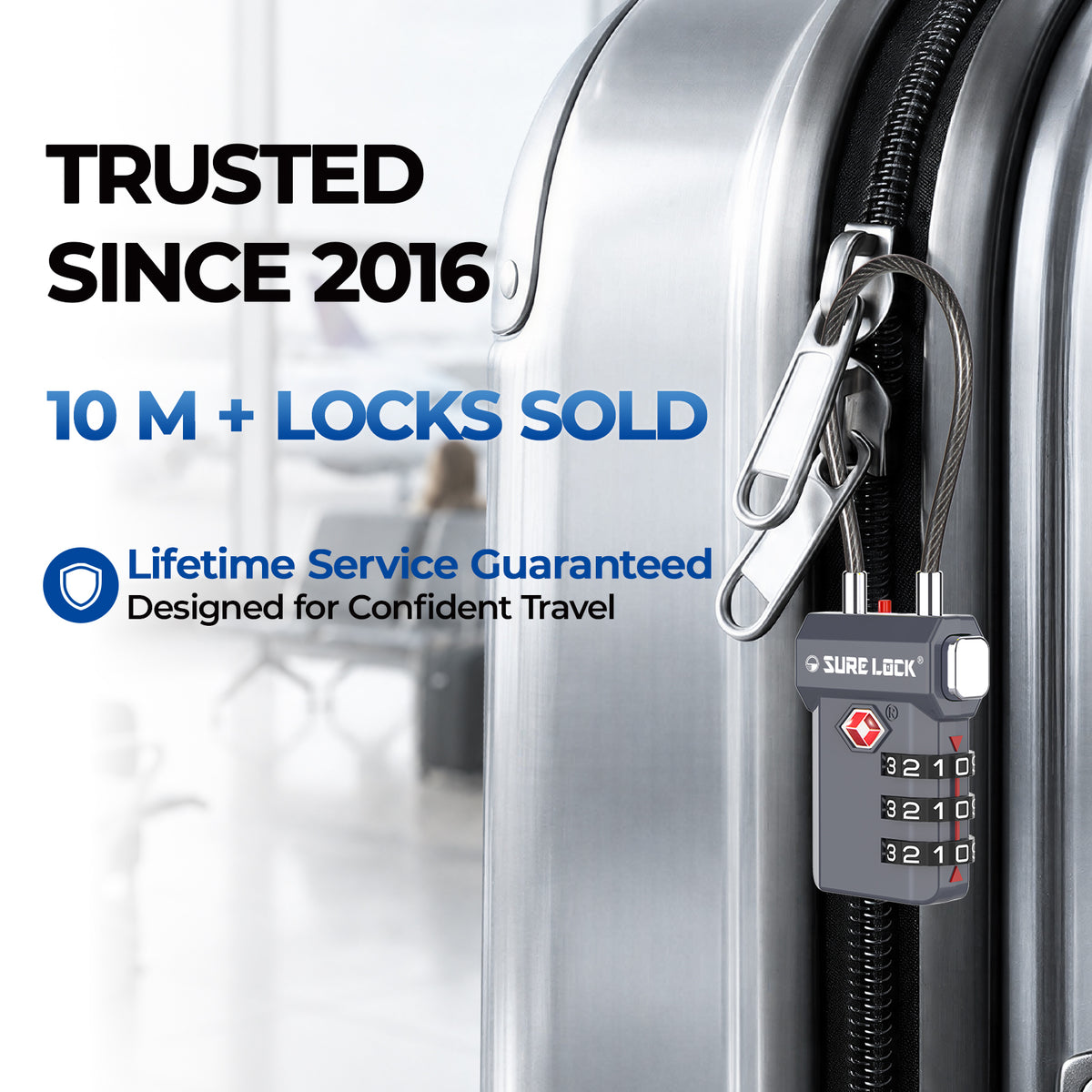 TSA-Approved Cable Luggage Locks - Grey