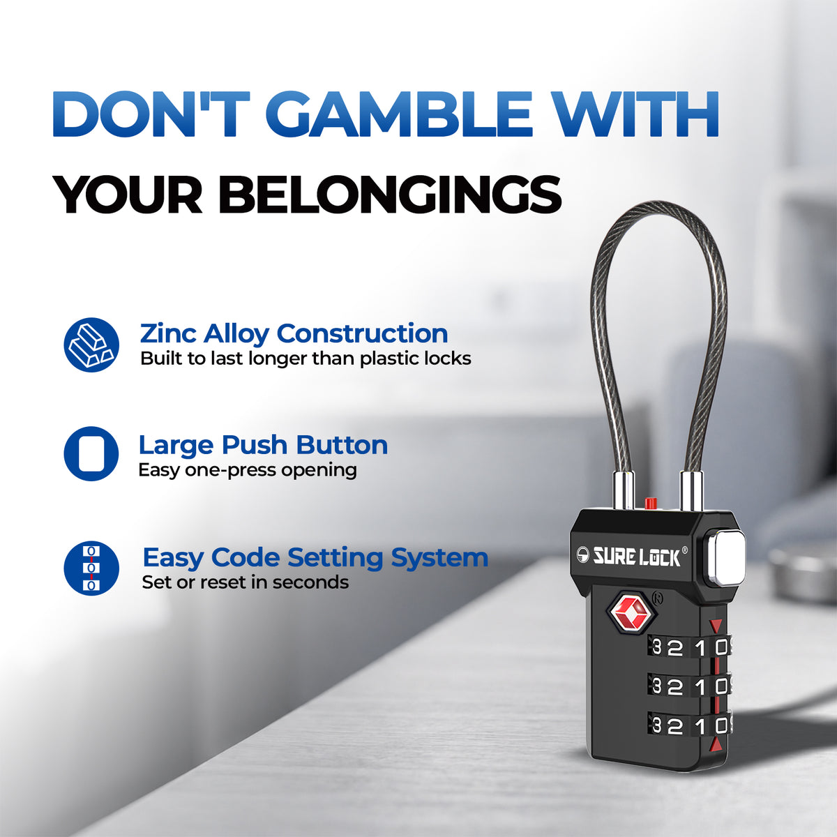 TSA-Approved Cable Luggage Locks - Black