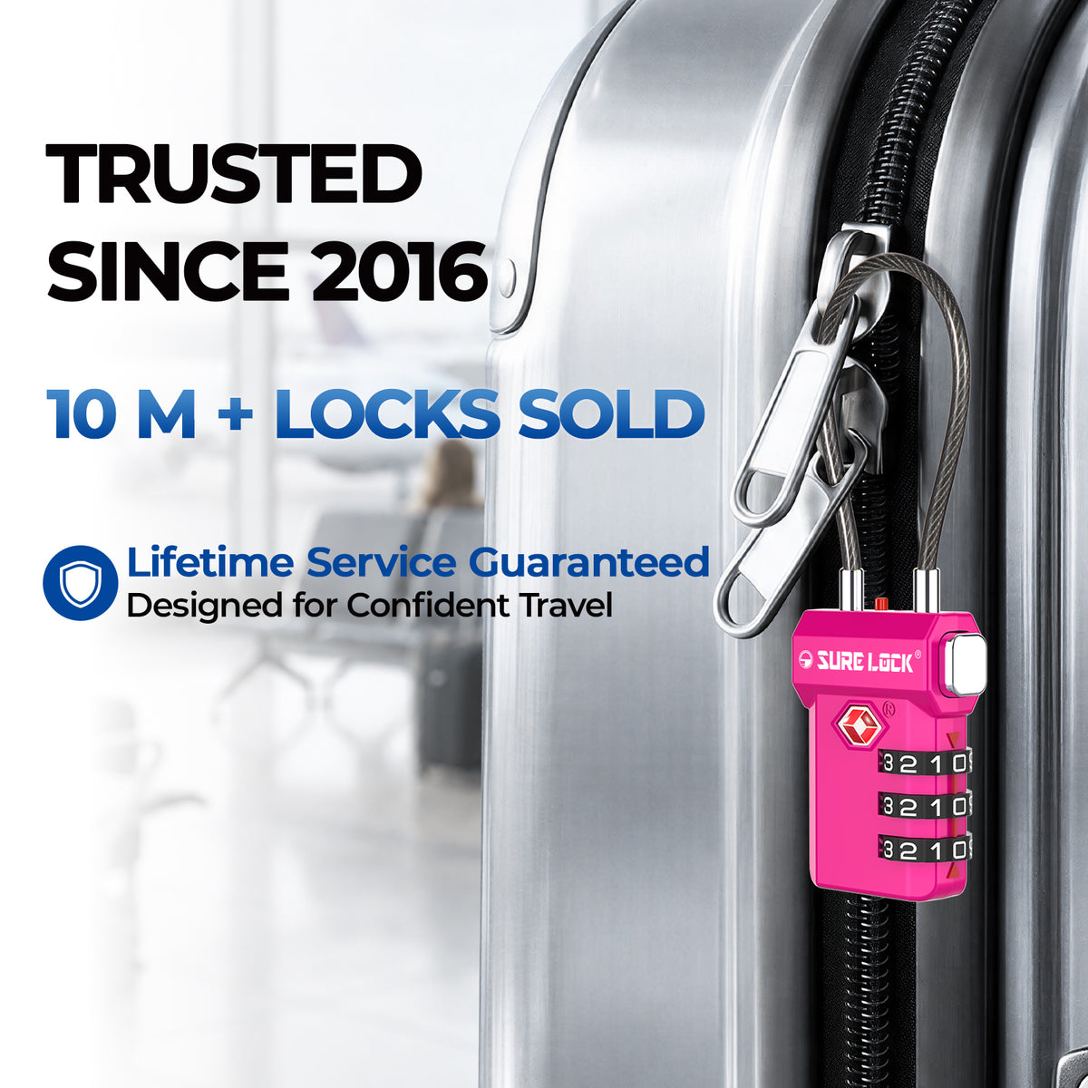 TSA-Approved Cable Luggage Locks - Rose Red
