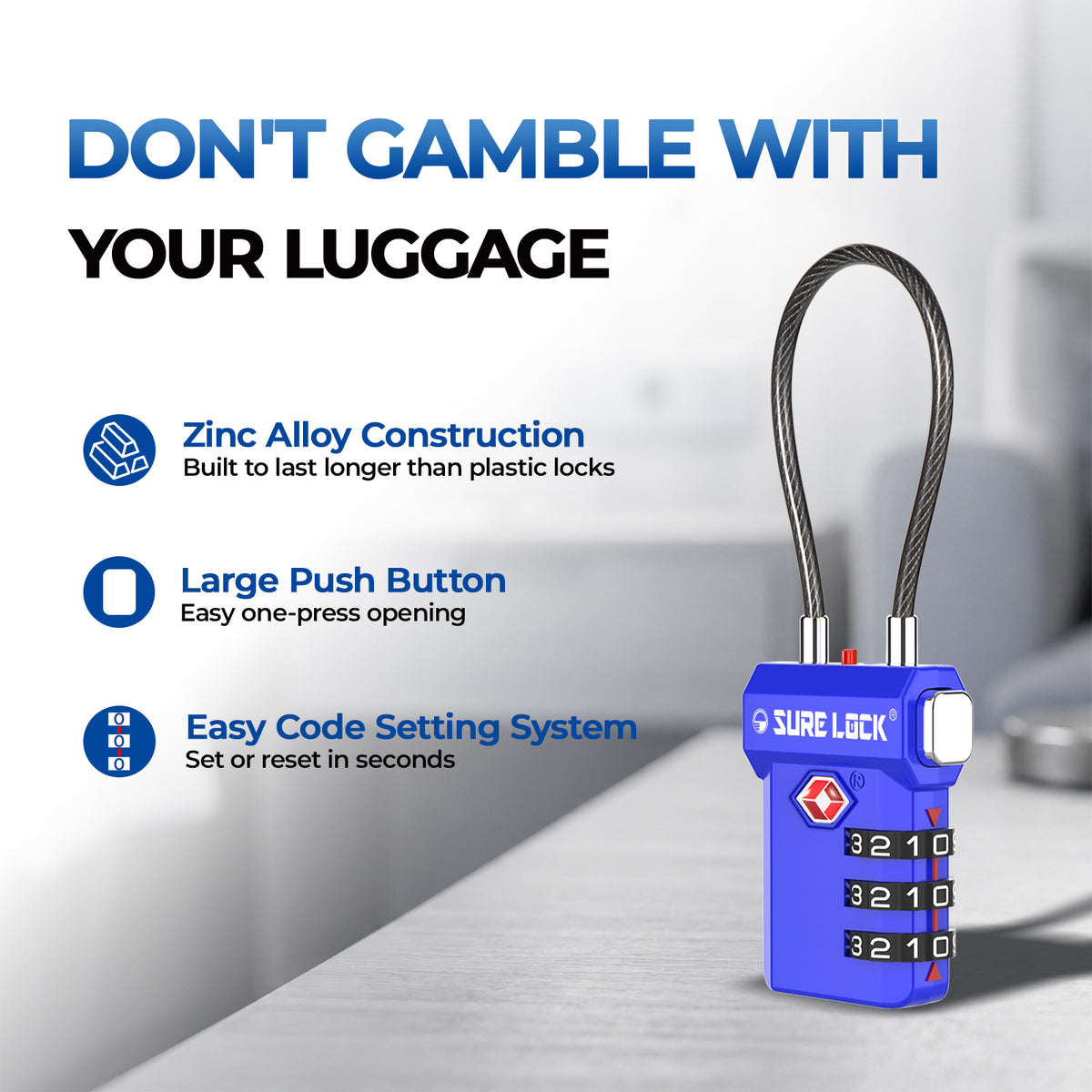 TSA-Approved Cable Luggage Locks - Multicolor 4-Pack