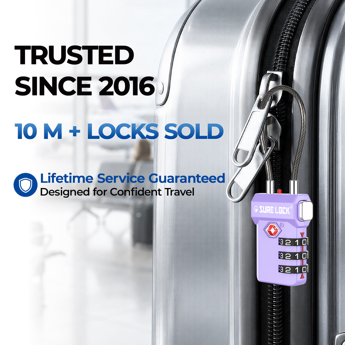 TSA-Approved Cable Luggage Locks - Purple