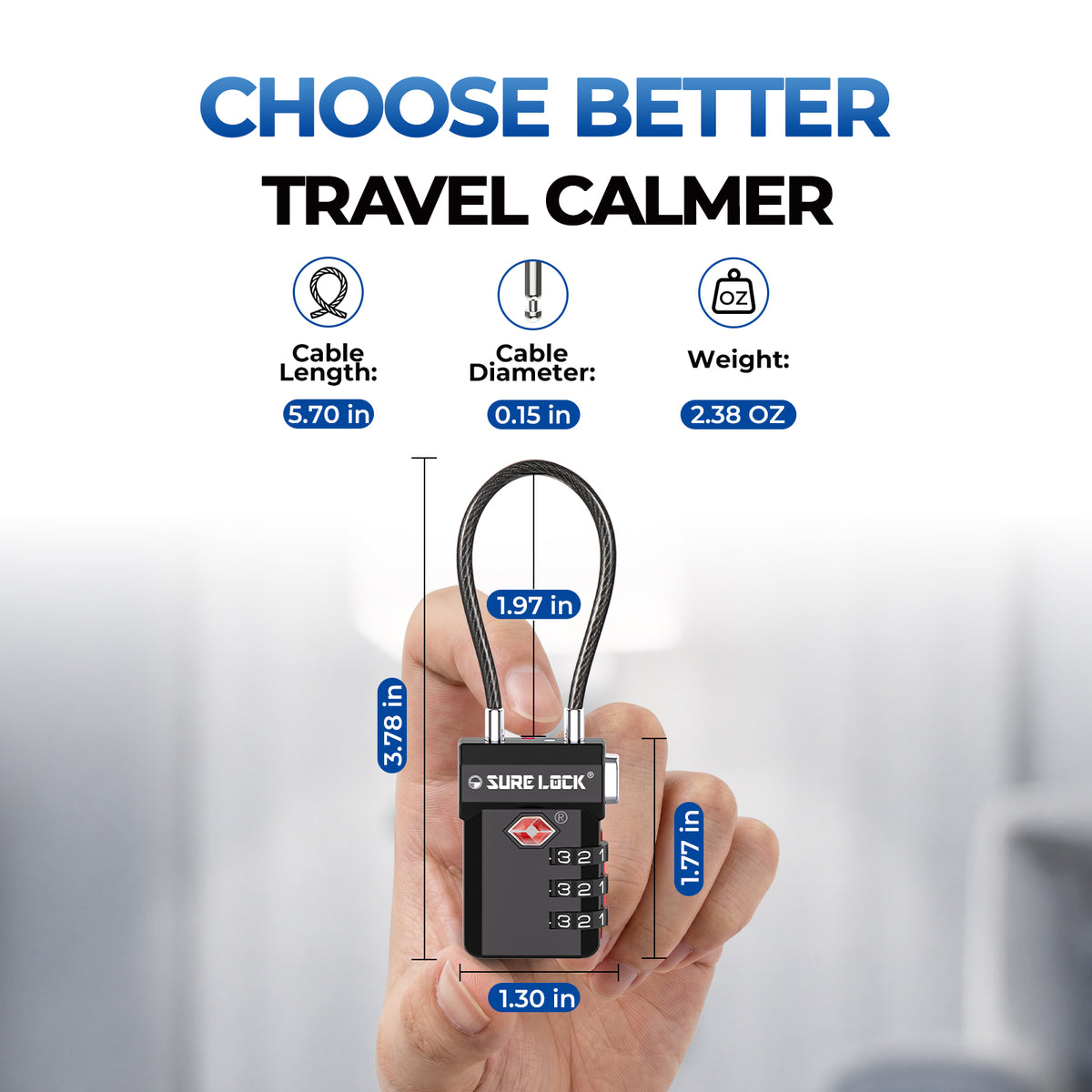 TSA-Approved Cable Luggage Locks - Black