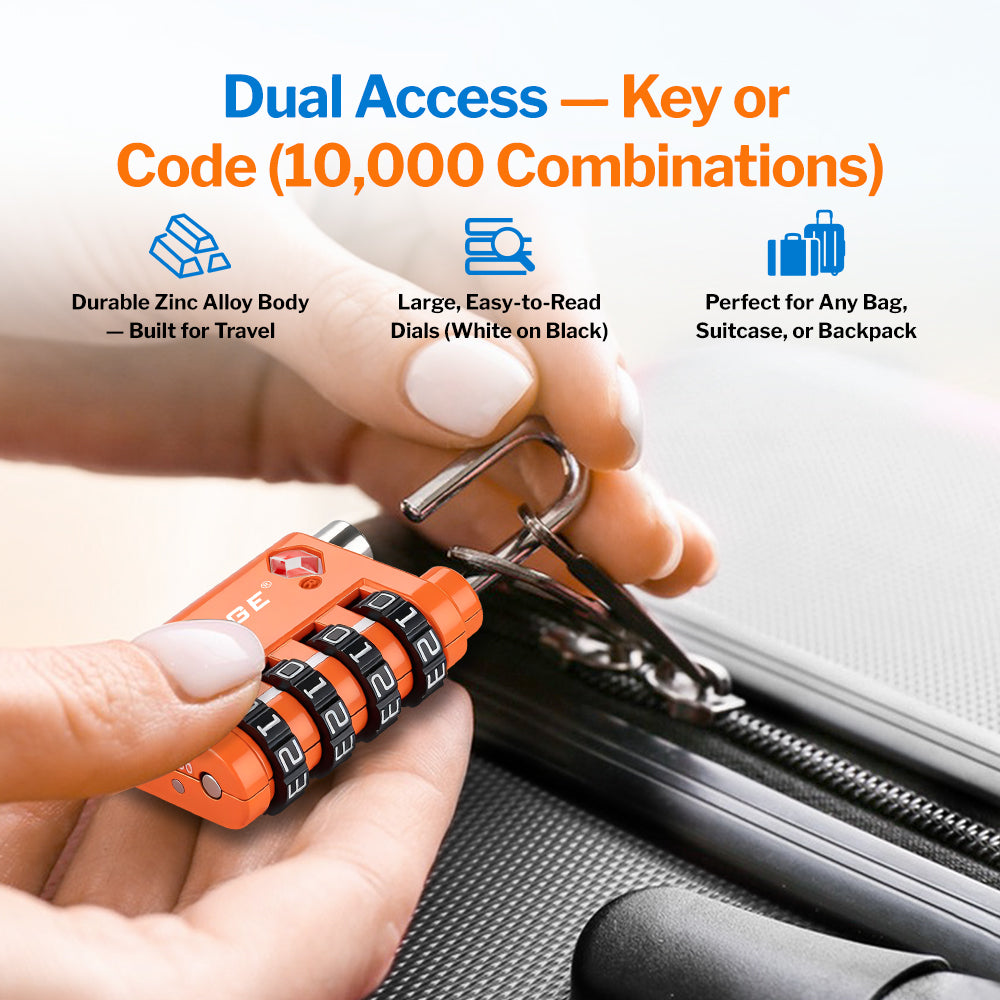 Forge Dual-Opening TSA Lock: Combo & Key Access , Orange Pack