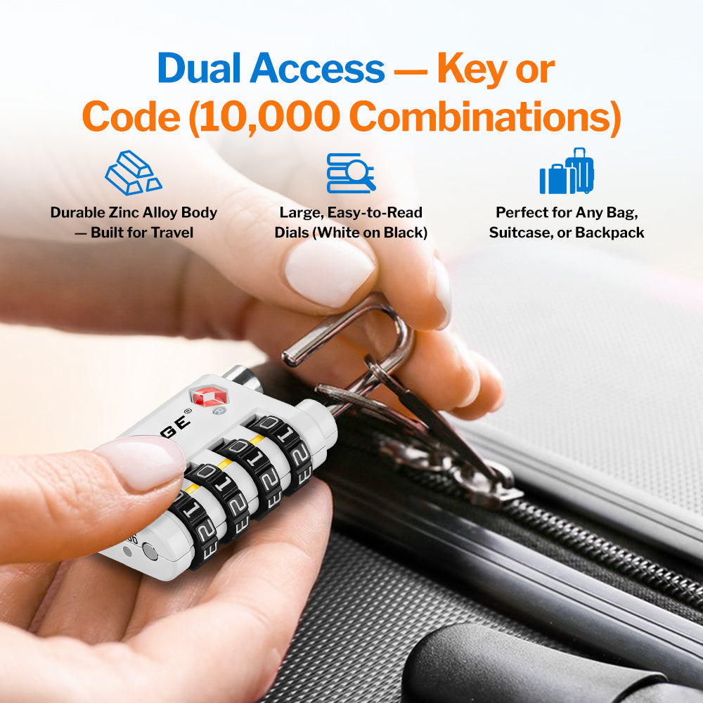 Forge Dual-Opening TSA Lock: Combo & Key Access , White Pack