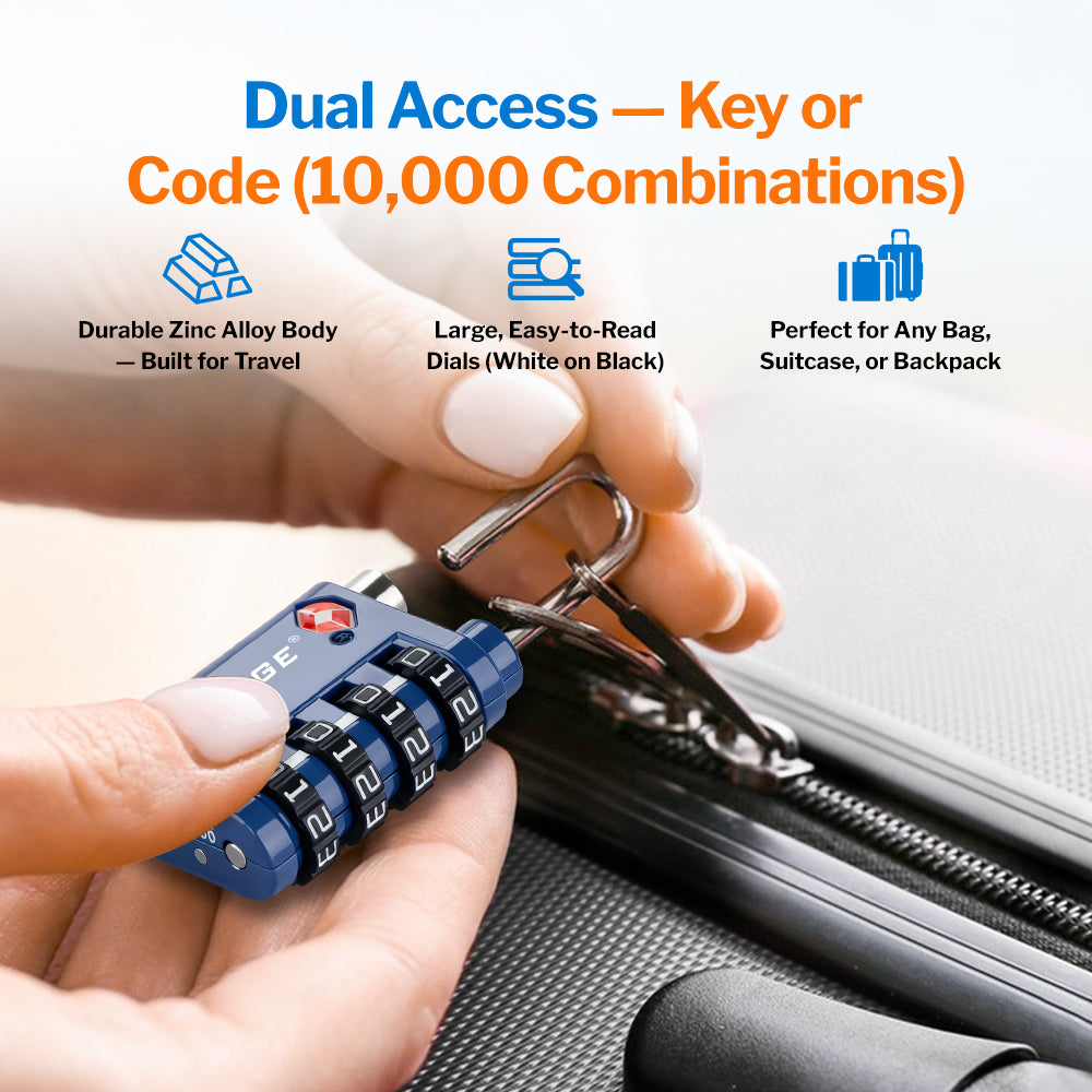 Forge Dual-Opening TSA Lock: Combo & Key Access , Blue Pack