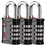Forge 4-Digit Heavy Duty TSA Approved Lock for Travel & Gym, Black Pack