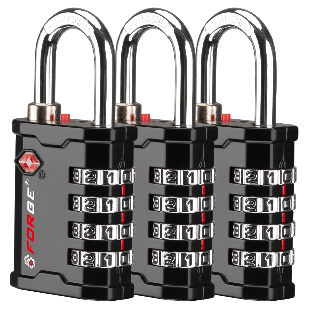 Forge 4-Digit Heavy Duty TSA Approved Lock for Travel & Gym, Black Pack