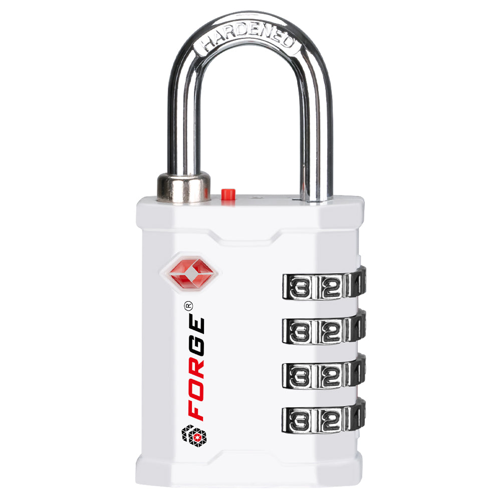Forge 4-Digit Heavy Duty TSA Approved Lock for Travel & Gym, White Pack