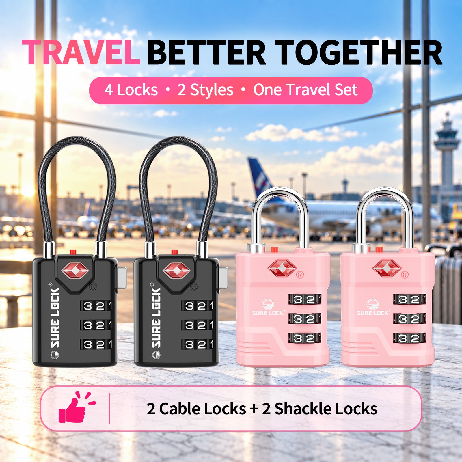 Pack para parejas: 4 candados SureLock TSA