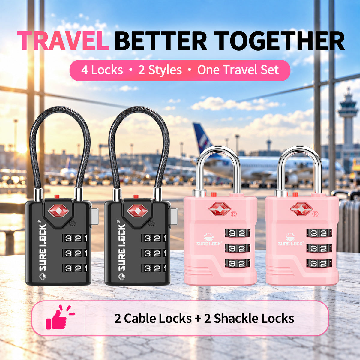Pack para parejas: 4 candados SureLock TSA