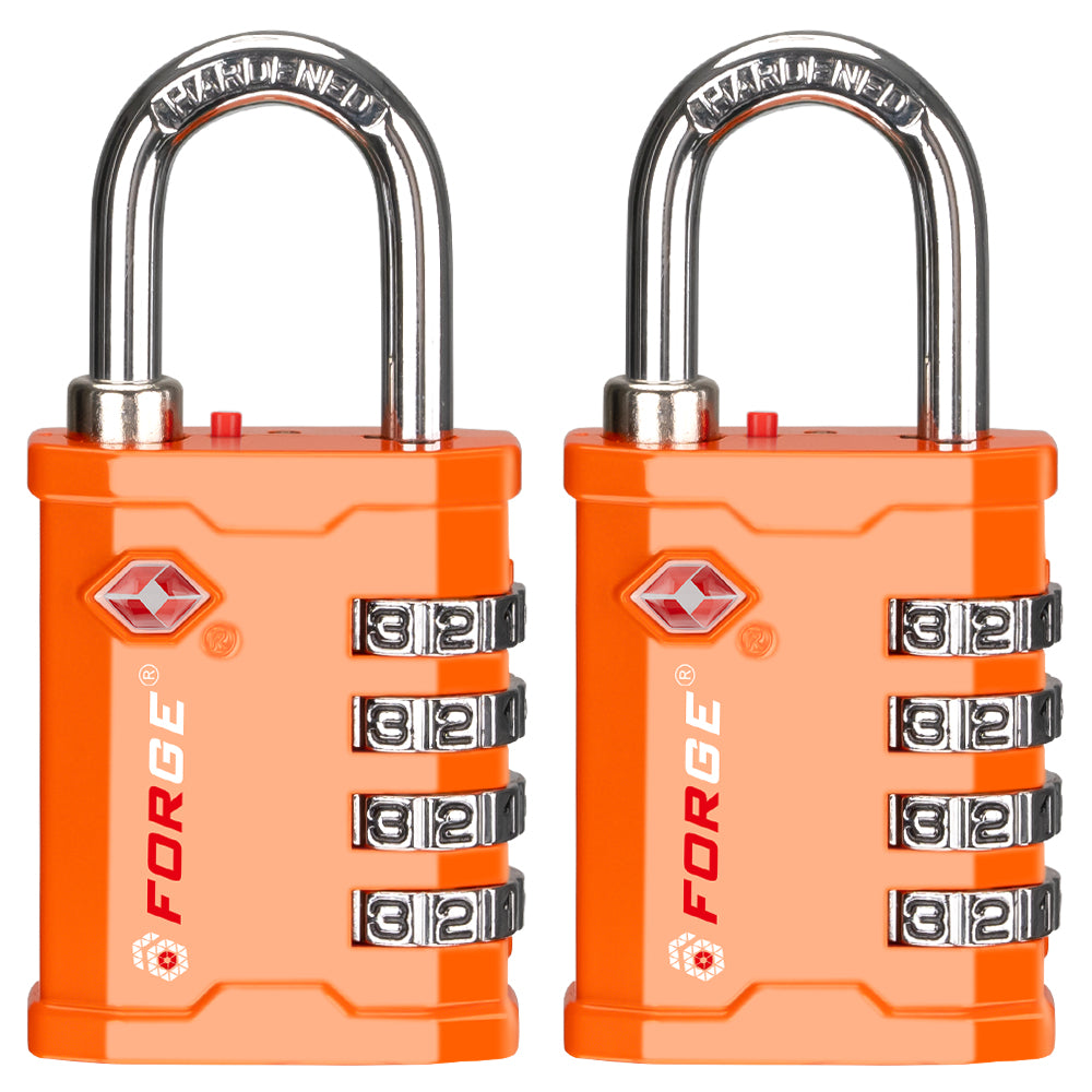 Forge 4-Digit Heavy Duty TSA Approved Lock for Travel & Gym, Orange Pack