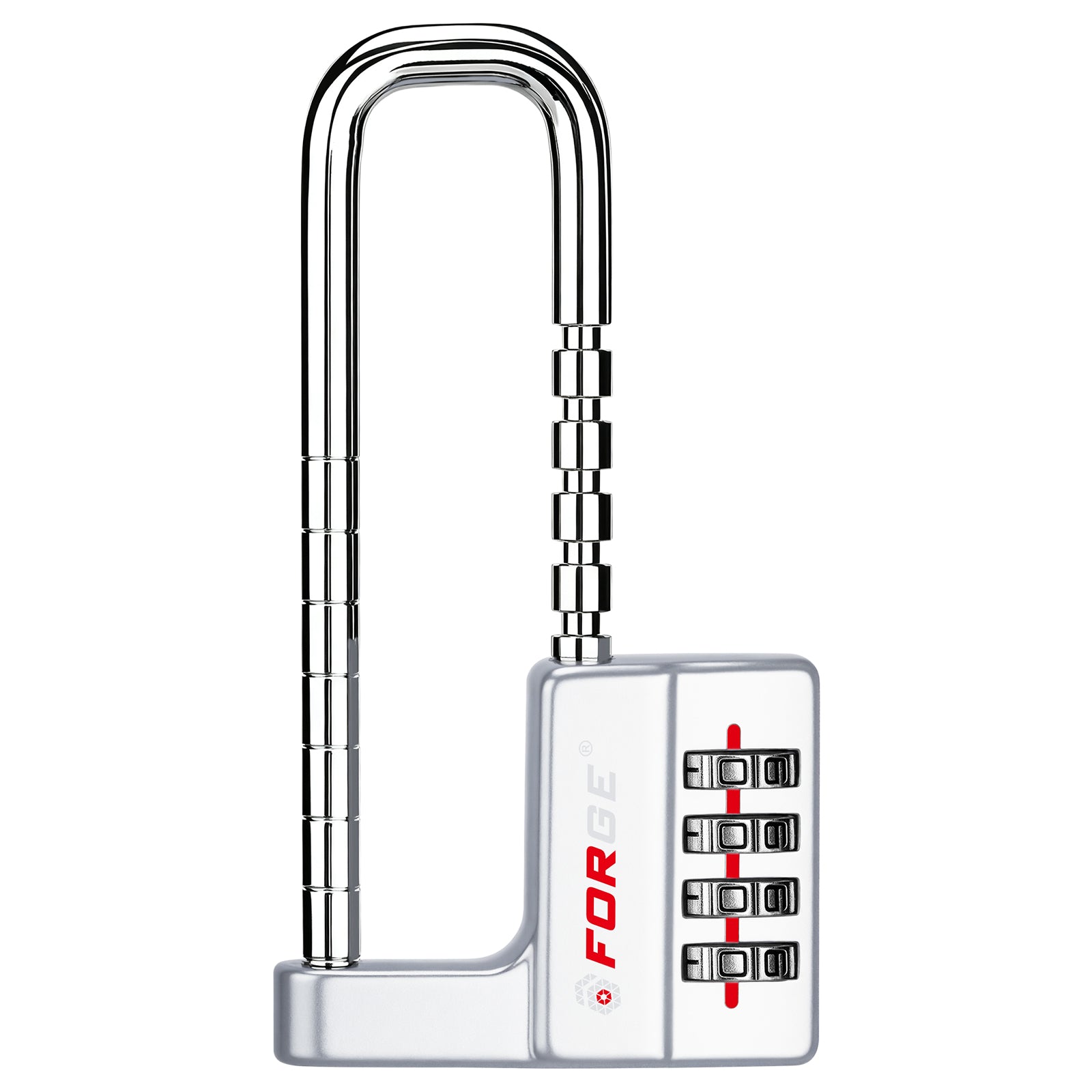 Forge 4-Digit Padlock: Long Shackle for Gym, School & Gate (Defender series, Silver)