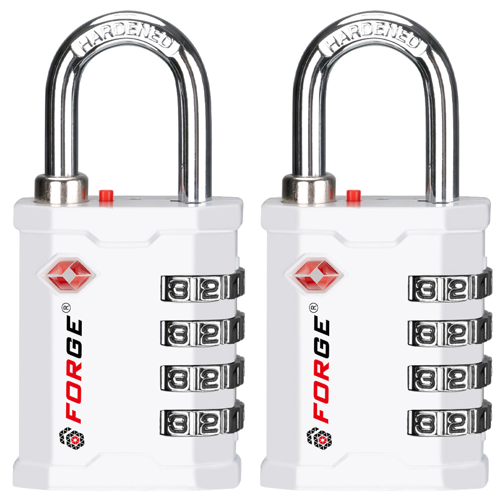 Forge 4-Digit Heavy Duty TSA Approved Lock for Travel & Gym, White Pack