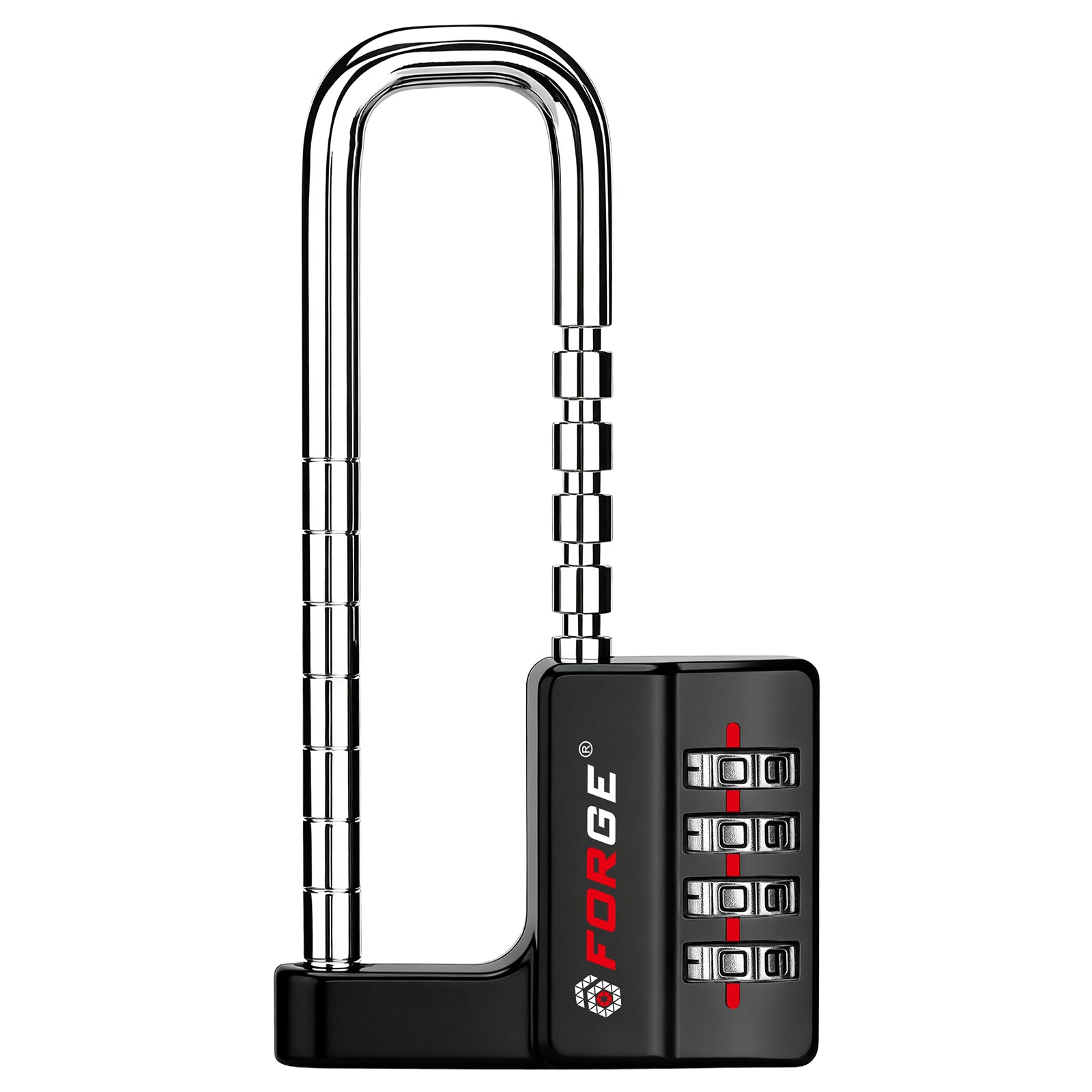 Forge 4-Digit Padlock: Long Shackle for Gym, School & Gate (Defender series, Black pack)
