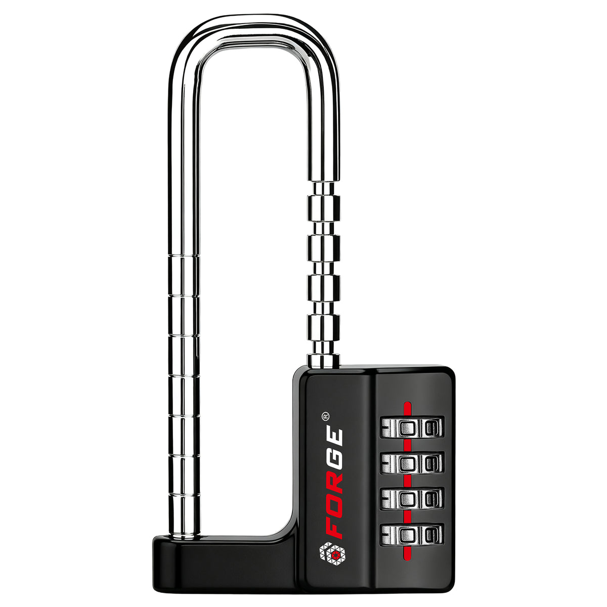 Forge Defender Series 2A837C black 4-digit combination padlock with adjustable long shackle