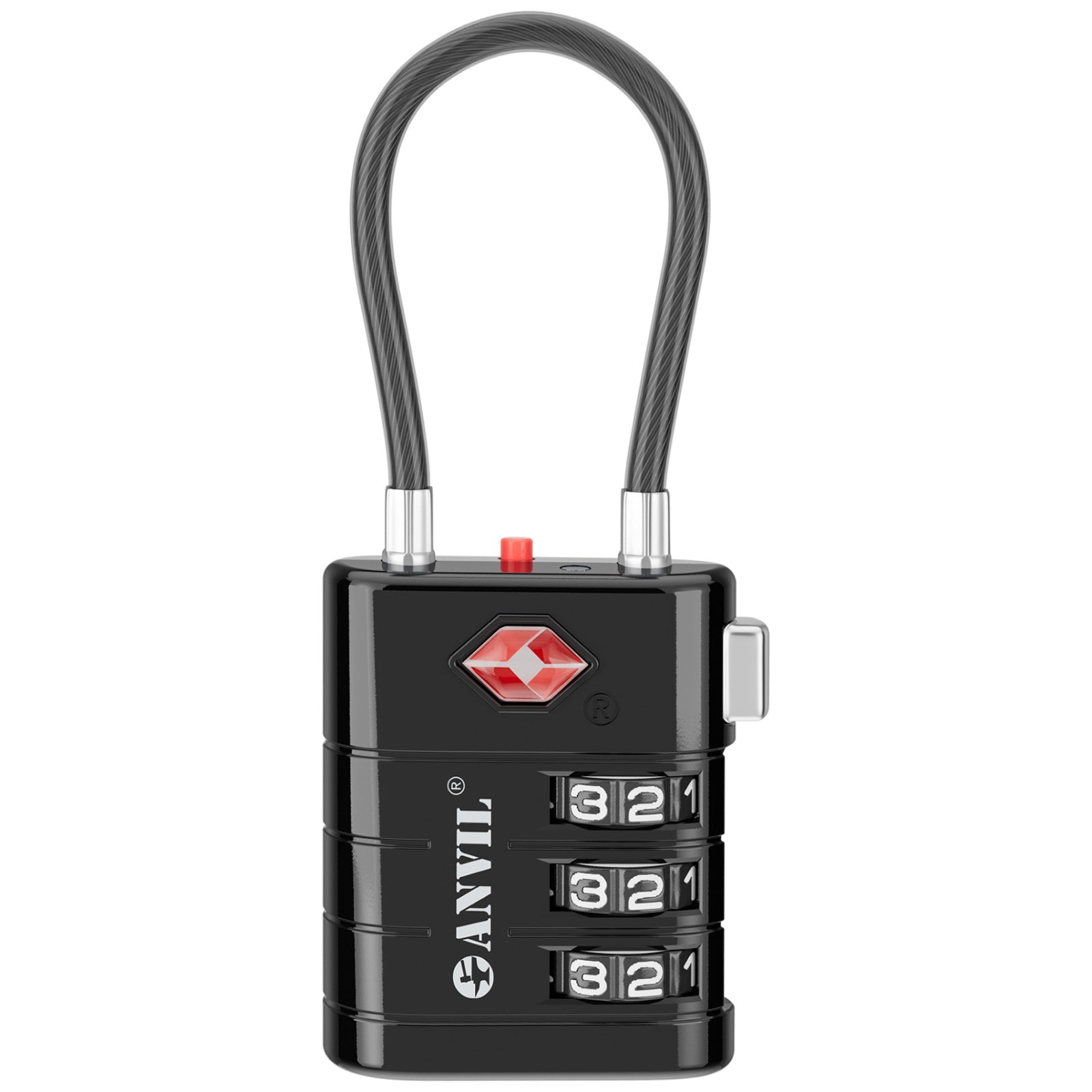High Security TSA008 Combination Travel Lock with Inspection Indicator (Black)