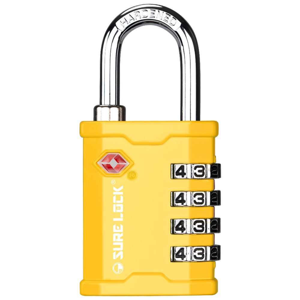 TSA Accepted 4-Digit Heavy Duty Combination Luggage Padlock – All Metal Travel Lock (Yellow Pack) - LockSelect 
