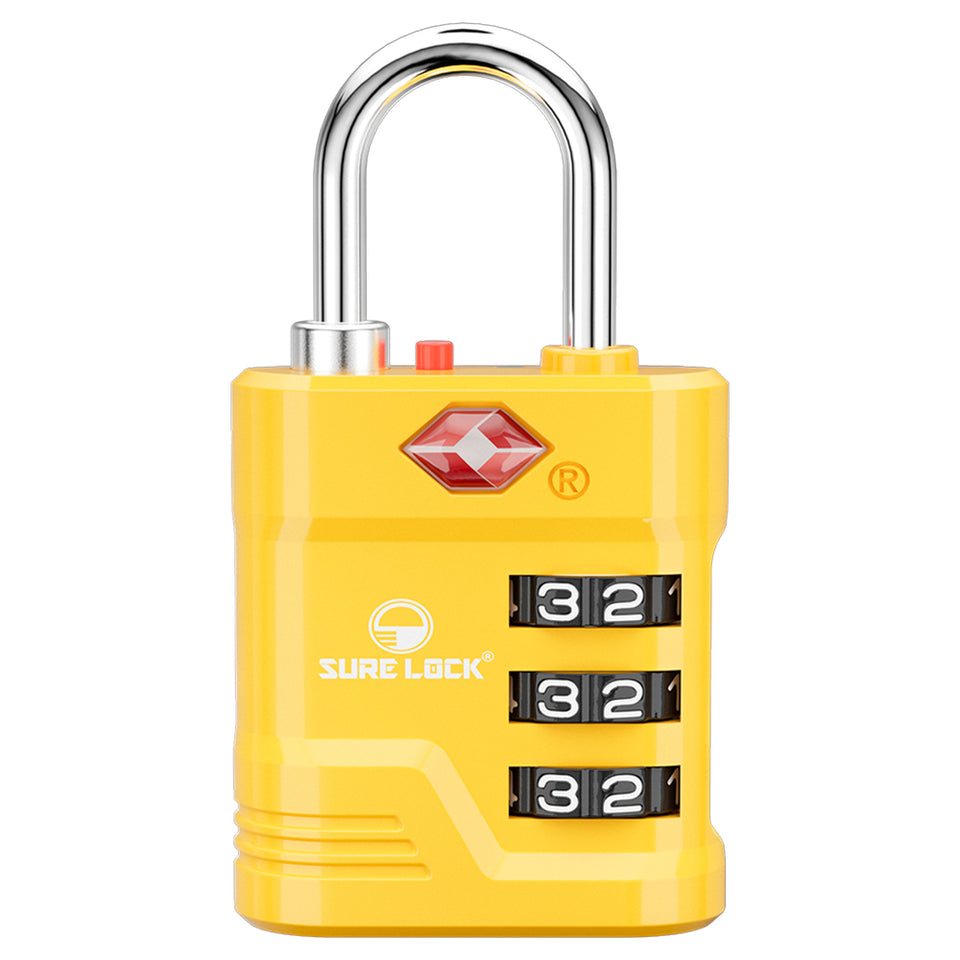 TSA Approved Luggage Lock – 3-Digit Combination Padlock with Open Alert & Easy-Read Dials (Yellow Pack) - LockSelect 