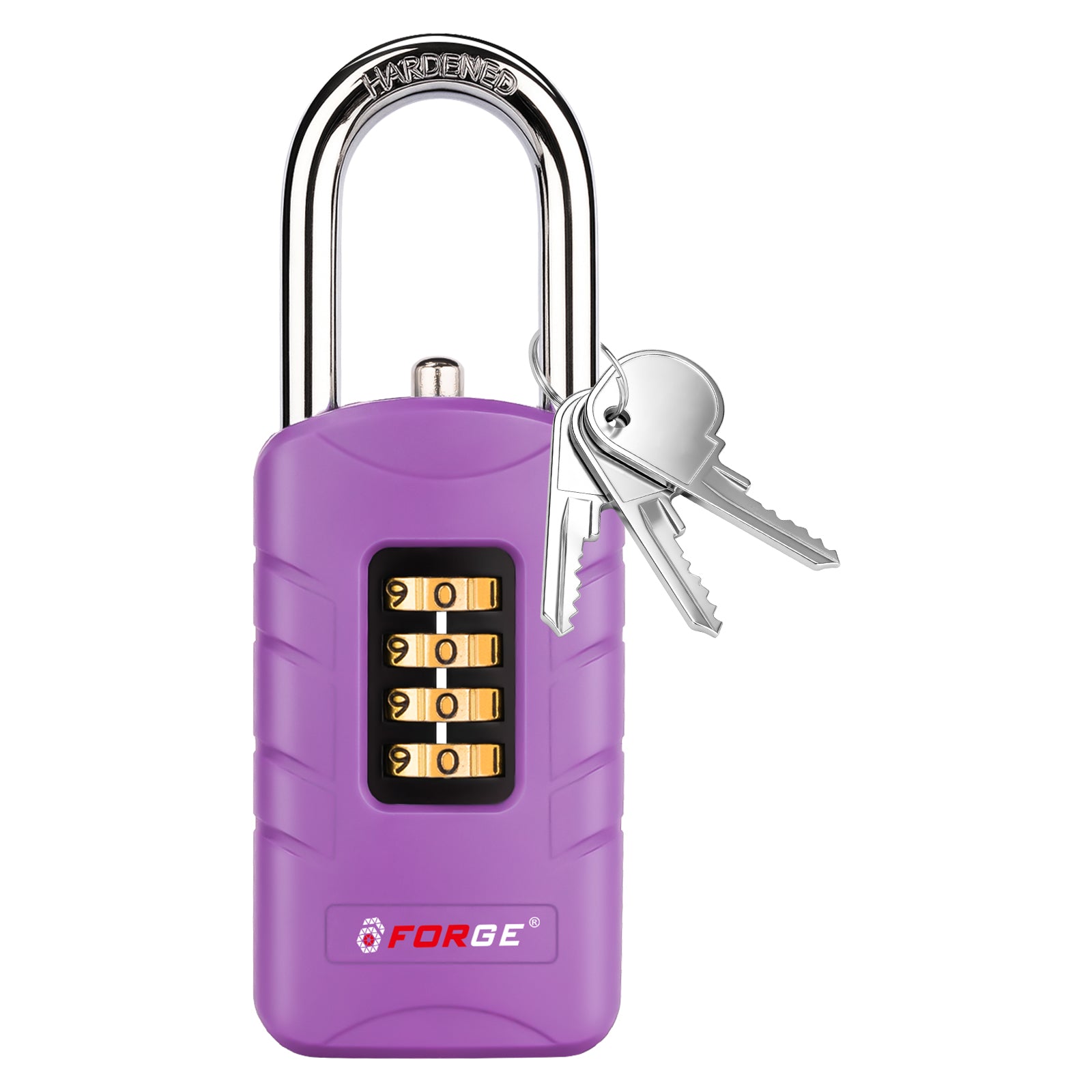 Forge 4-Digit Combination Padlock with Backup Keys, Short Shackle, Purple
