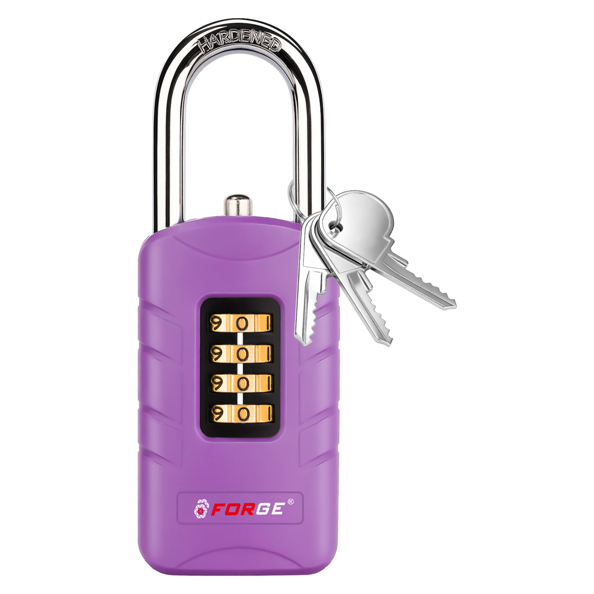 Forge 4-Digit Combination Padlock with Backup Keys, Short Shackle, Purple