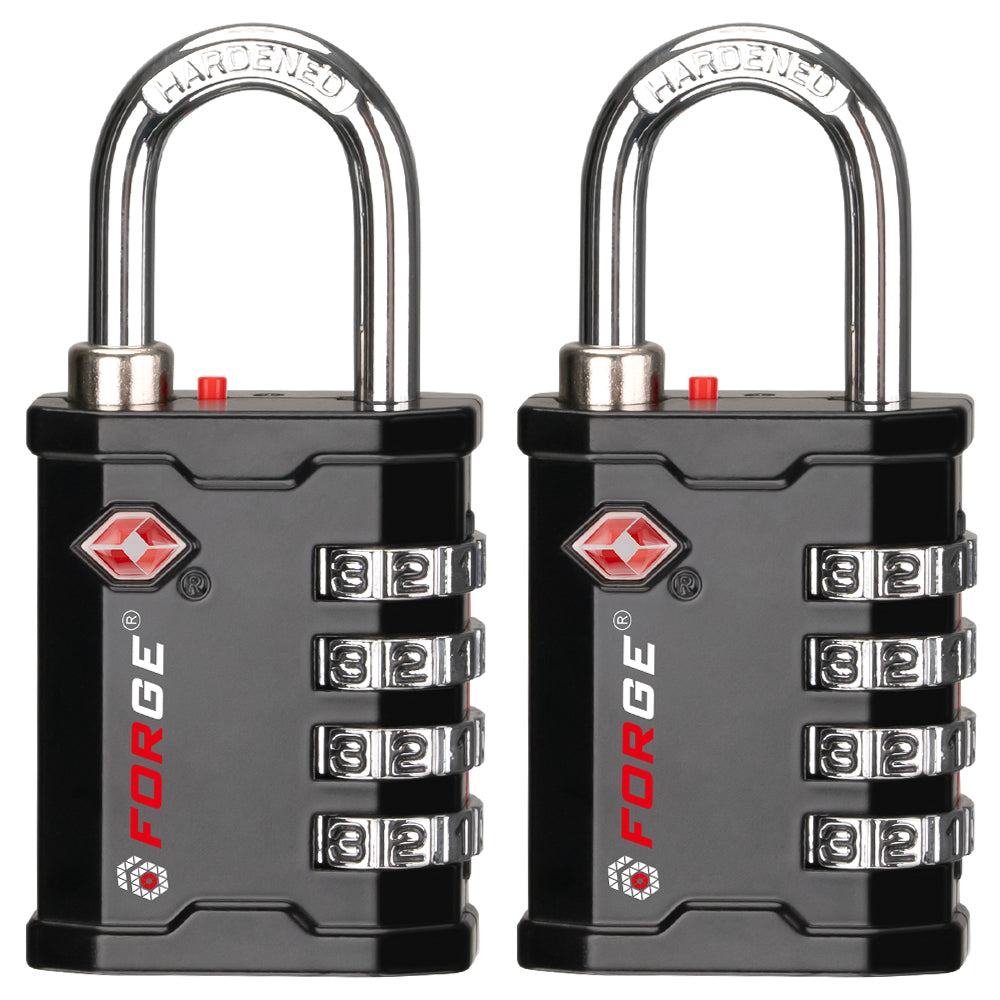 Forge 4-Digit Heavy Duty TSA Approved Lock for Travel & Gym, Black Pack