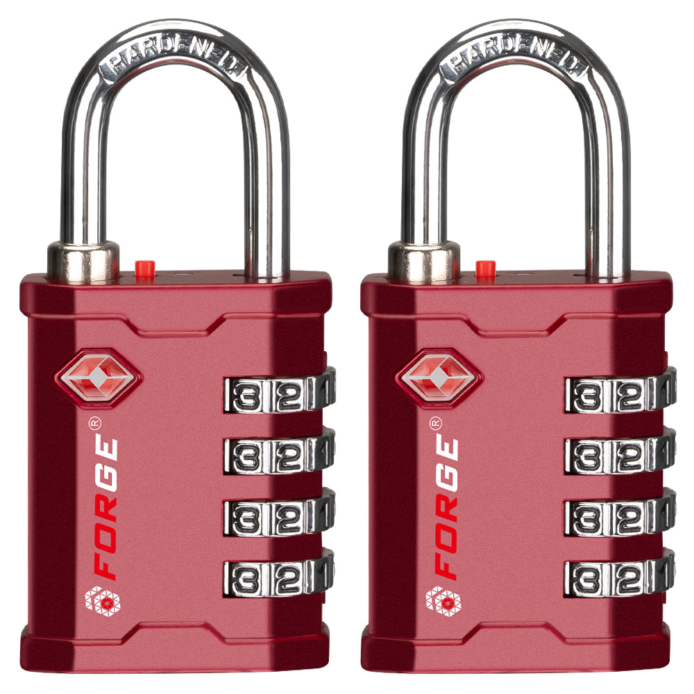 Forge 4-Digit Heavy Duty TSA Approved Lock for Travel & Gym, Red Pack