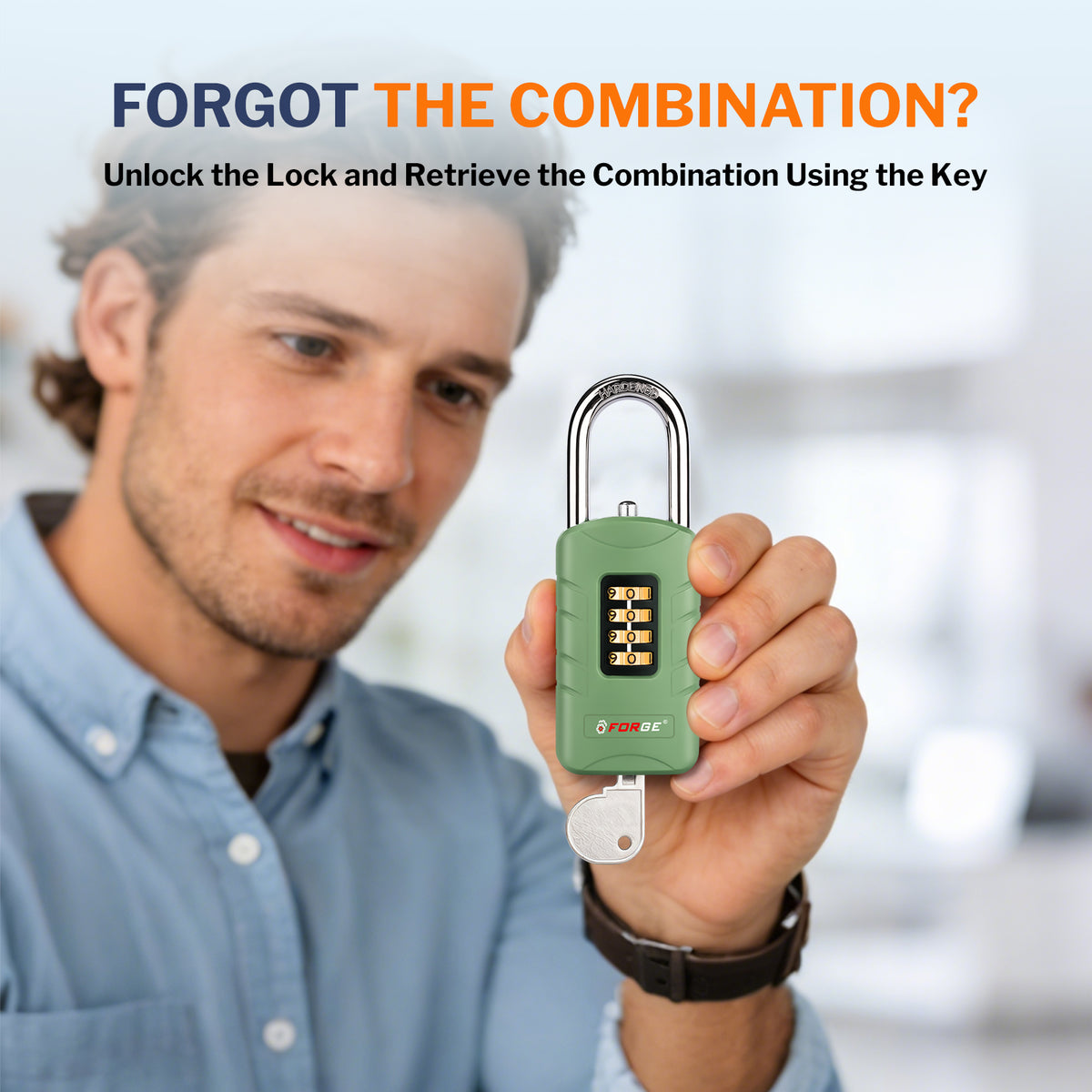 Forge 4-Digit Combination Padlock with Backup Keys, Short Shackle, Green