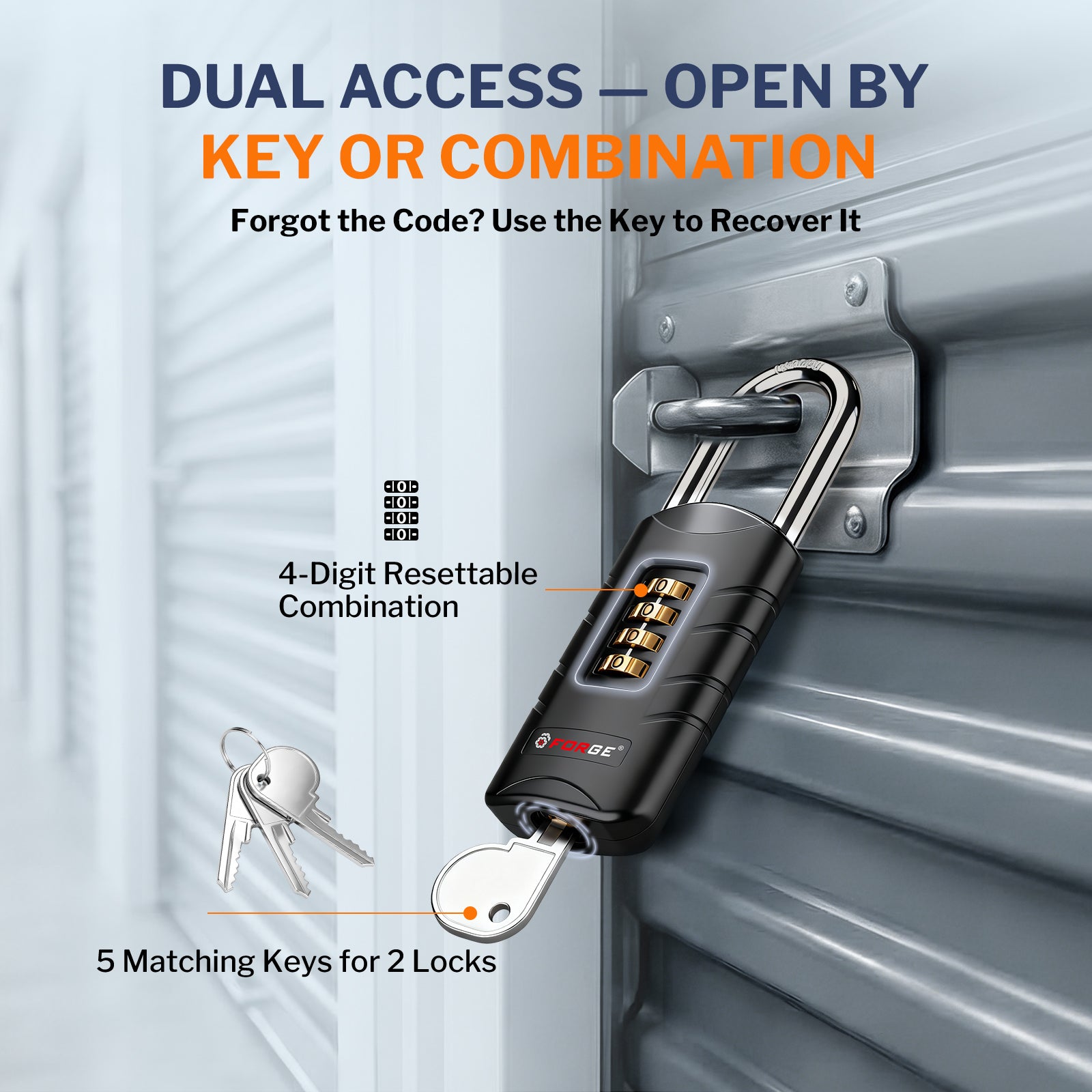 Forge 4-Digit Combination Padlock with Backup Keys, Short Shackle, Black