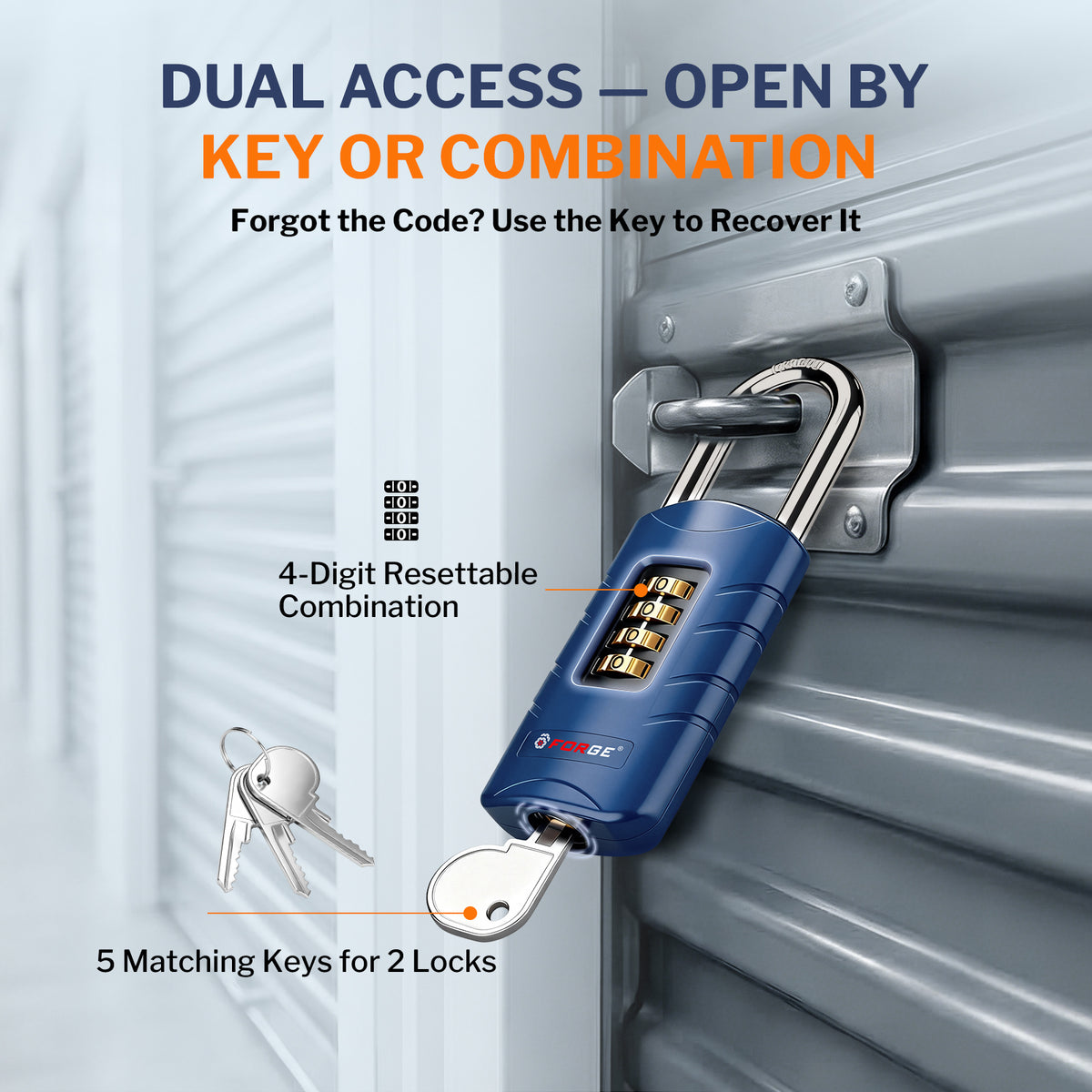 Forge 4-Digit Combination Padlock with Backup Keys, Short Shackle, Blue