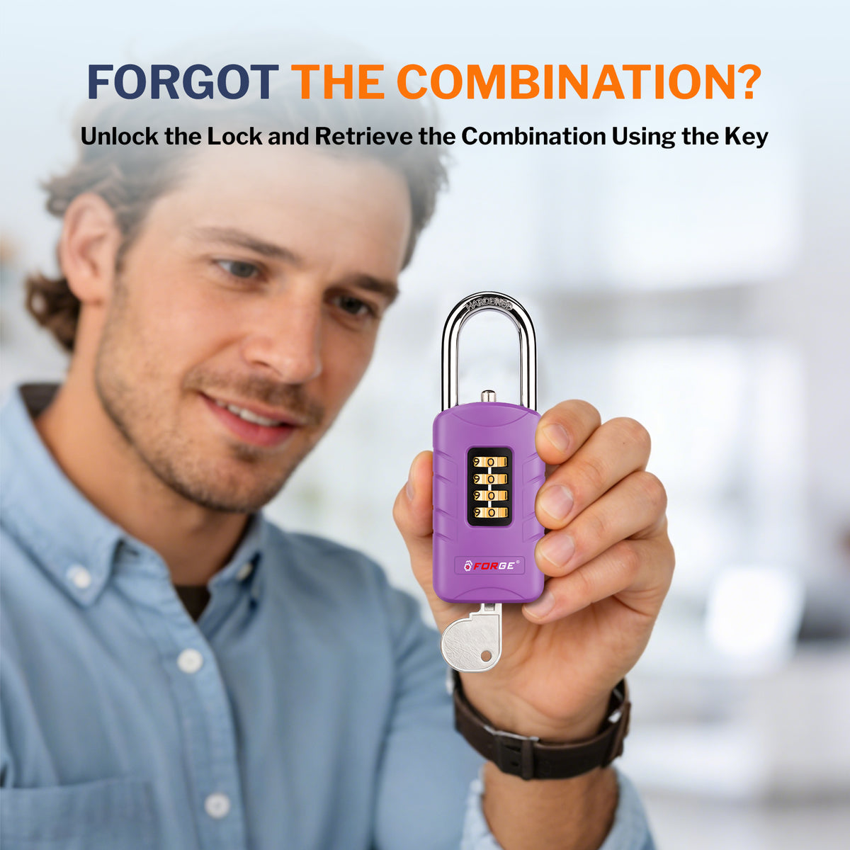 Forge 4-Digit Combination Padlock with Backup Keys, Short Shackle, Purple