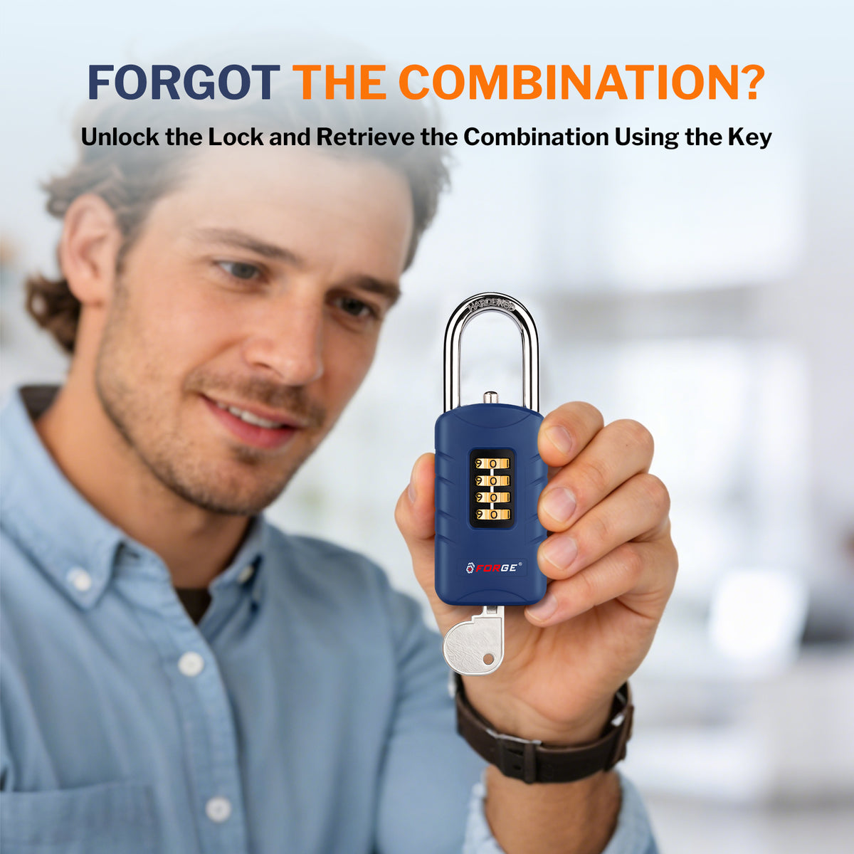 Forge 4-Digit Combination Padlock with Backup Keys, Short Shackle, Blue